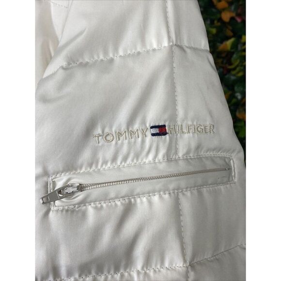 Small Tommy Hilfiger Outerwear Puffer Jacket Coat White + Hood Womens Small 2004 - Picture 2 of 12